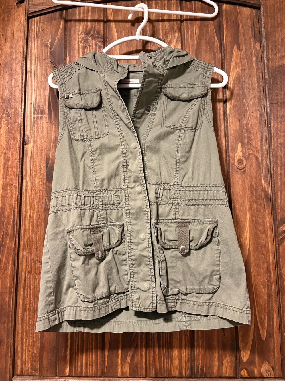 Maurices Olive Utility Hooded Sleeveless Vest